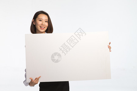 信息人快乐仅女人愉悦商务青年女人和白板背景