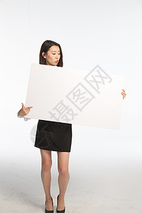 白领办公室职员仅一个青年女人商务青年女人和白板图片