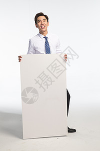 提示广告放松商务青年男人和白板高清图片