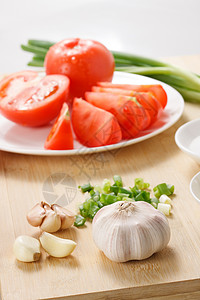 色彩鲜艳健康食物健康的炒西红柿鸡蛋的食材背景图片