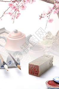 茶印章素材茶具与写字器具背景