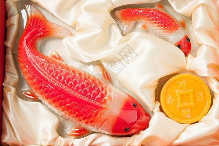 多彩鱼元素食材元宝鱼形年糕背景