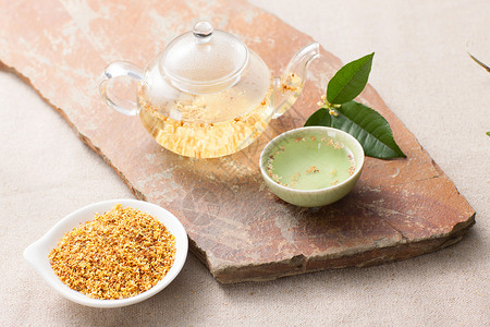 黄色茶具有机食品桂花茶背景
