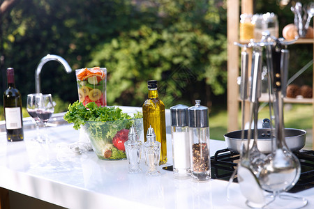 家用调料电动榨汁机健康的生菜生态厨房背景