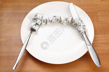 饮食控制被卷尺缠绕的刀叉背景