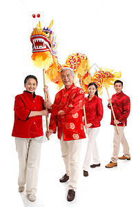 传统节日二月二海报设计双亲家庭团结快乐家庭过新年舞龙背景