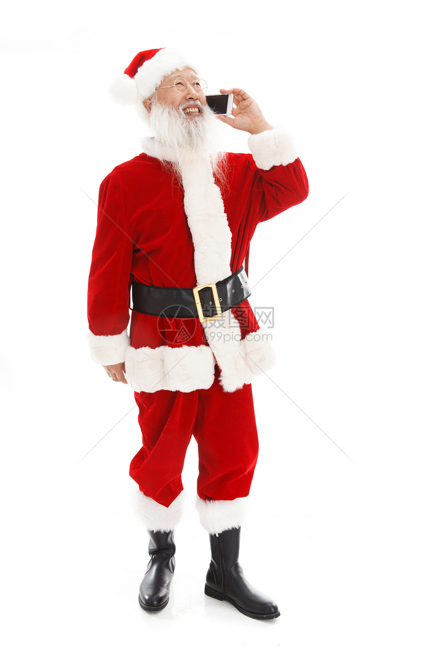 穿着圣诞服的老年男人打电话图片
