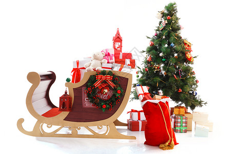 清雪车圣诞礼物和雪橇背景