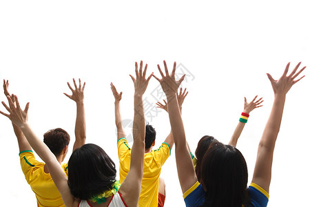 巴西足球做手势乐趣东亚球迷看比赛欢呼背景