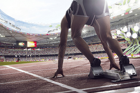 跑道上男人决心竞技运动动作田径运动员在赛场比赛背景