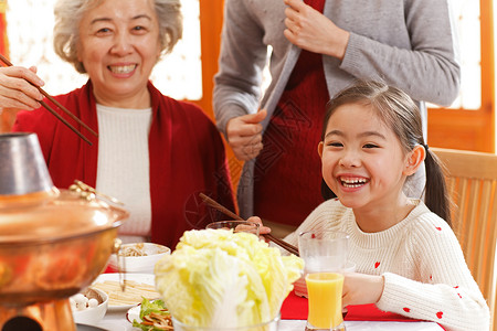 白菜元素传统庆典享乐白昼幸福家庭过年吃团圆饭背景