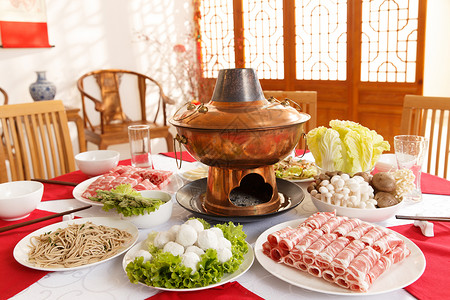 铜亚洲传统节日餐饮火锅背景图片