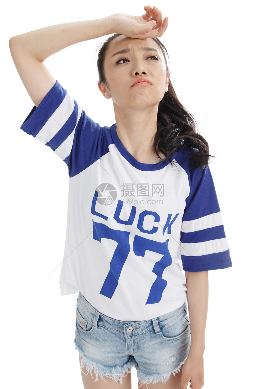 亚洲人t恤压力生气的年轻女人图片
