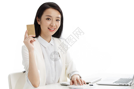 网络办公理财独立摄影轻松商务女拿着卡片背景