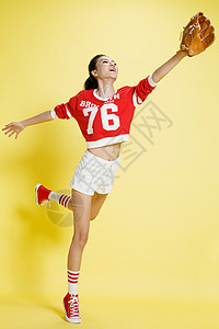 背景分离简单背景跳青年女人棒球运动图片