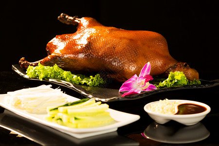 美食黑色背景调味品创造力组物体北京烤鸭背景