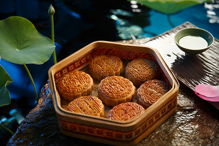食品荷花中秋节月饼图片