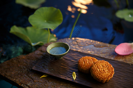 圆形花瓣茶杯荷花月饼背景