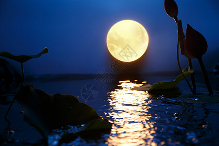中秋节月亮剪影中秋节月饼和月亮创意摆拍背景