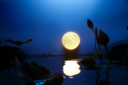 中秋节月亮剪影中秋节月饼和月亮创意摆拍背景