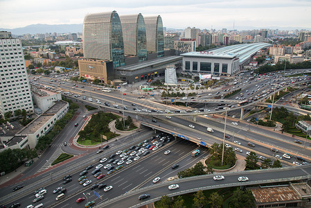 摩天大楼汽车高视角北京城市建筑图片