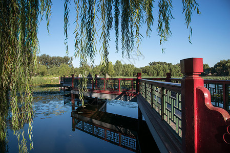 水水平构图桥北京圆明园公园图片