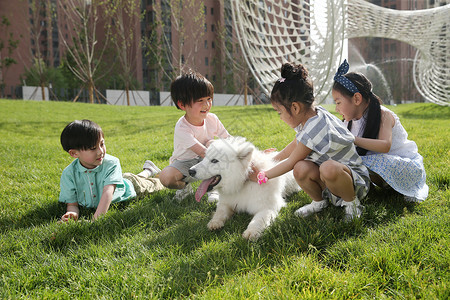 快乐儿童在草地上玩耍图片