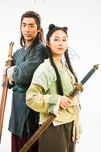 古装团队素材表演者特色服装亚洲人古装情侣背景