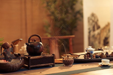 房间元素茶杯水壶茶馆茶具背景