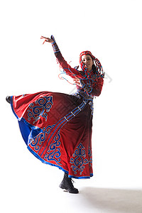 动态舞蹈素材民族动态动作民俗穿着蒙古族服饰的女人背景