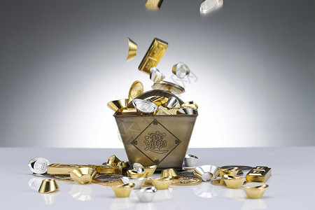 垃圾箱元素理财金色经济金子和银子背景