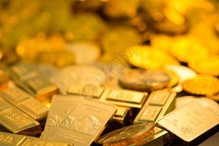 记忆金属金币和金条背景