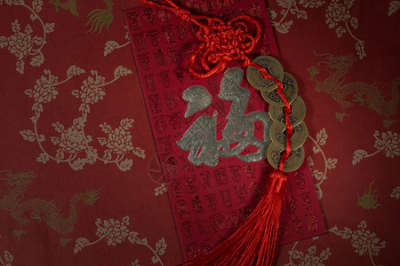 春节贺卡素材货币古代铜钱和红包背景