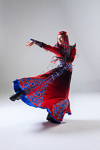 传统服装装扮动态动作穿着蒙古族服饰的女人背景图片