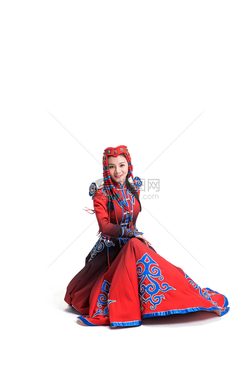 传统服装面部表情动态动作穿着蒙古族服饰的女人图片