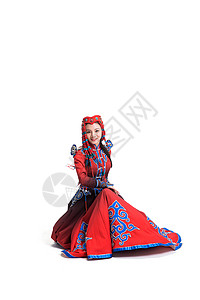 中华传统服饰传统服装面部表情动态动作穿着蒙古族服饰的女人背景