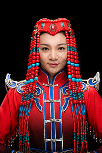少数民族仅一个青年女人文化穿着蒙古族服饰的女人图片