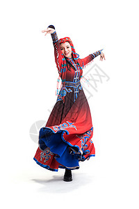 愉悦面部表情跳舞穿着蒙古族服饰的女人图片