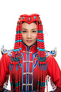 幸福仅一个女人面部表情穿着蒙古族服饰的女人背景图片