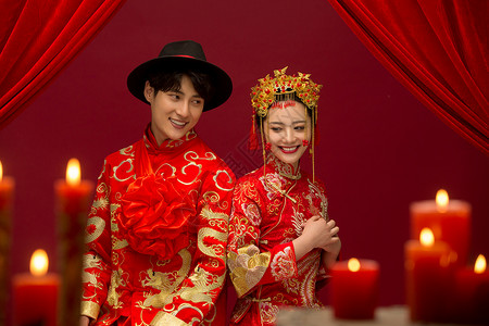 情侣婚礼元素新娘渴望盛装中式古典婚礼背景