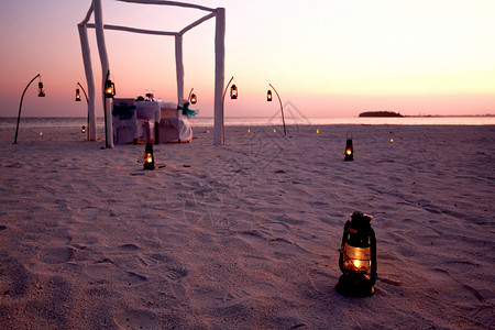 装饰傍晚异国情调晚餐马尔代夫海景背景