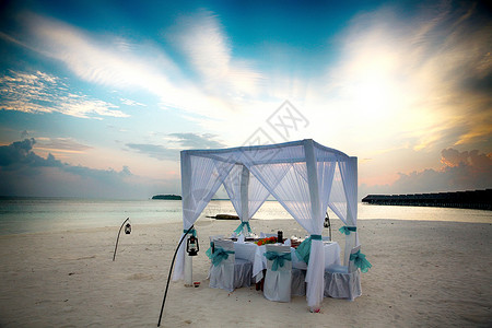无人桌子浪漫马尔代夫海景高清图片