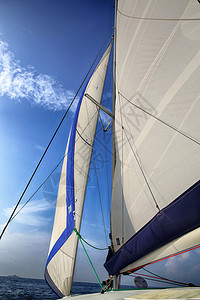 蓝天下的帆船快艇舢板船绳子航海帆船背景