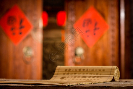 中国传统门祝福摄影对联竹简背景