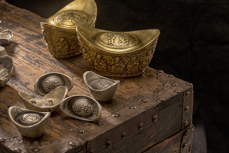 木制的文字金元宝和银元宝图片