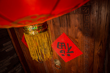 挂门环门环春联传统节日四合院的门背景