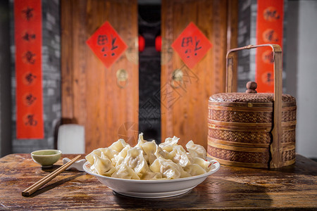 竹篮元素桌子过年餐具春节吃饺子背景