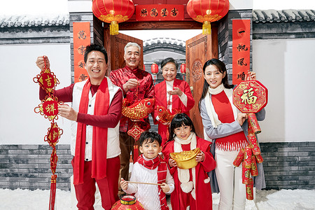中式摄影摄影老年女人过年快乐家庭过新年背景