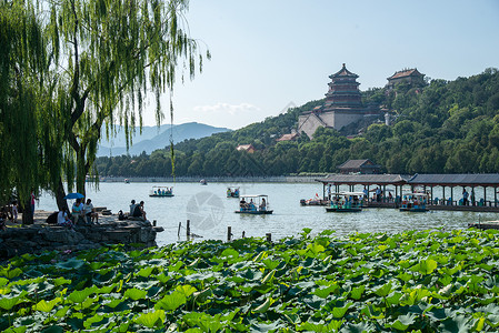 船古典风格大城市北京颐和园背景图片