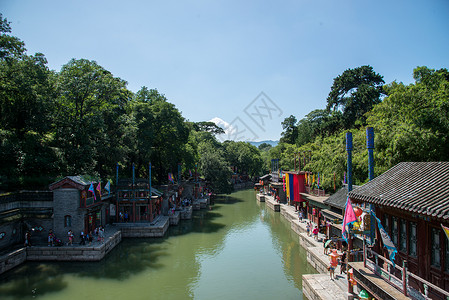 河边一排树古典式附带的人物无法辨认的人北京颐和园背景